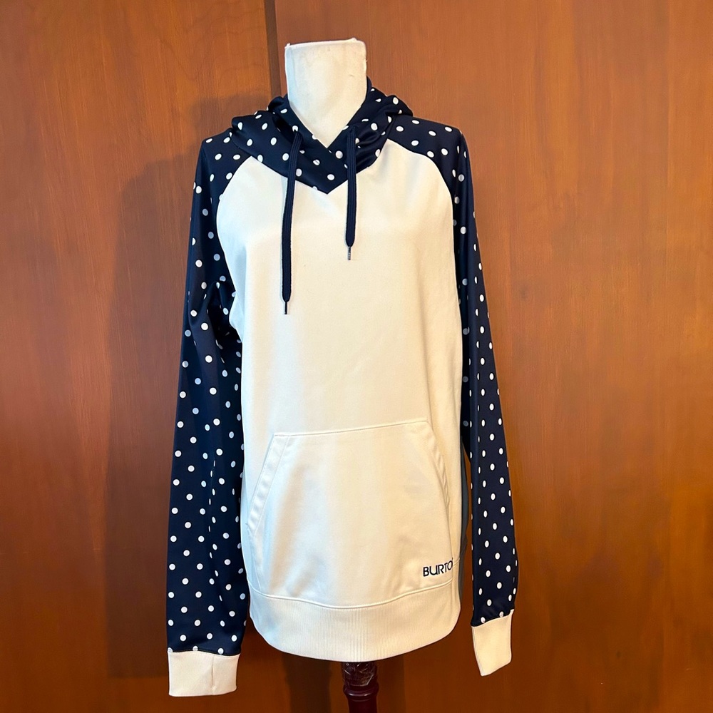 Burton Cream Hoodie with Navy Polka Dot Sleeves